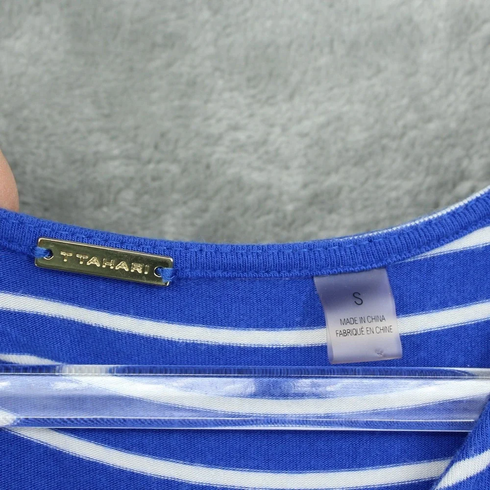 Tahari Dress Women Small Blue Striped Twist Front Nautical Stretch Comfort Knit - Picture 7 of 9